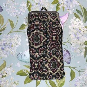 Vintage French vintage eye glasses retro holder purse tapestry floral design 70s